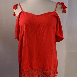 Jolt Cold Shoulder Adjustable Strap Top w/Lace